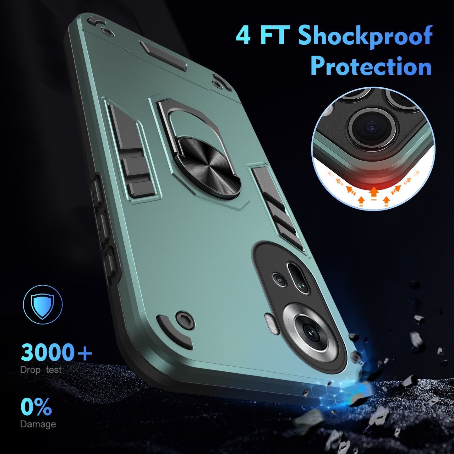 Shockproof OPPO Reno11 Global Phone Case with 360° Rotatable Metal Ring Holder, Magnetic Car Mount Stand, Ultra-Thin PC & Silicone Protection Cover