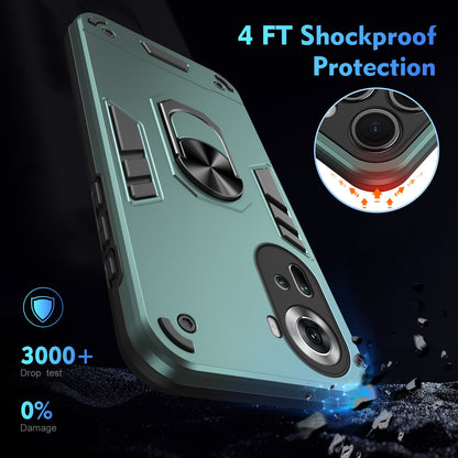 Shockproof OPPO Reno11 Global Phone Case with 360° Rotatable Metal Ring Holder, Magnetic Car Mount Stand, Ultra-Thin PC & Silicone Protection Cover