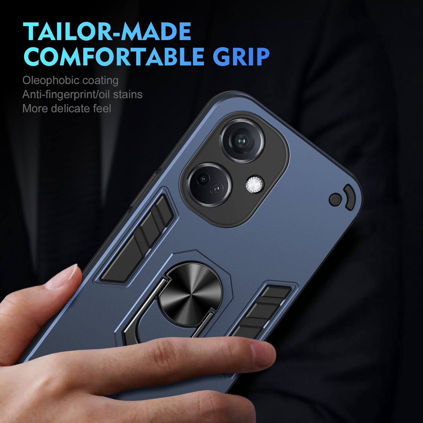 Shockproof OPPO K11 Phone Case with 360° Rotatable Metal Ring Holder, Magnetic Car Mount Stand, Ultra-Thin PC & Silicone Protection Cover