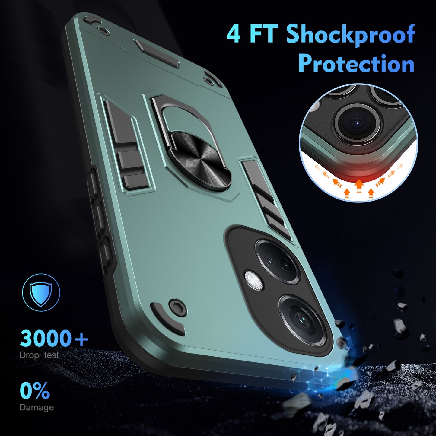Shockproof OPPO K11 Phone Case with 360° Rotatable Metal Ring Holder, Magnetic Car Mount Stand, Ultra-Thin PC & Silicone Protection Cover