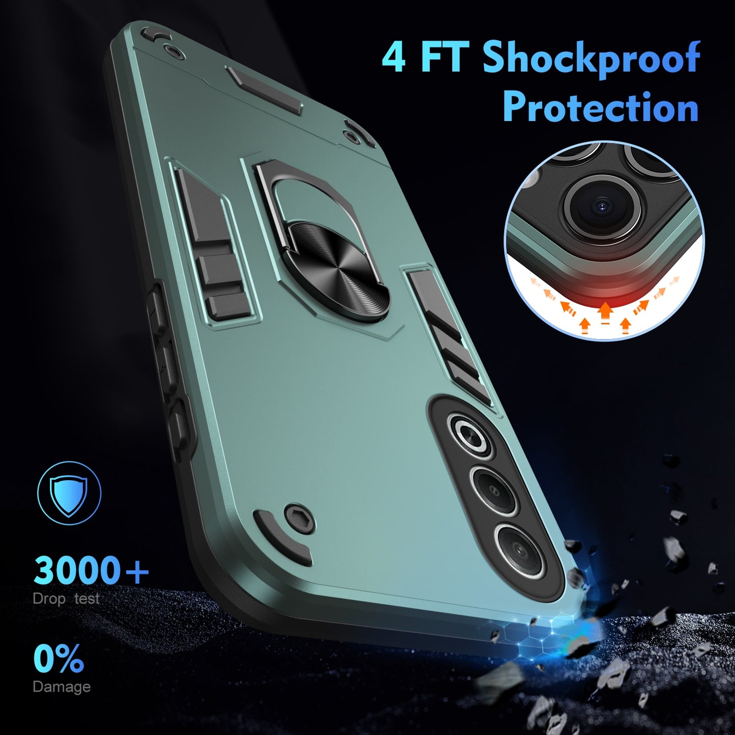 Shockproof OPPO K12x Phone Case with 360° Rotatable Metal Ring Holder, Magnetic Car Mount Stand, Ultra-Thin PC & Silicone Protection Cover
