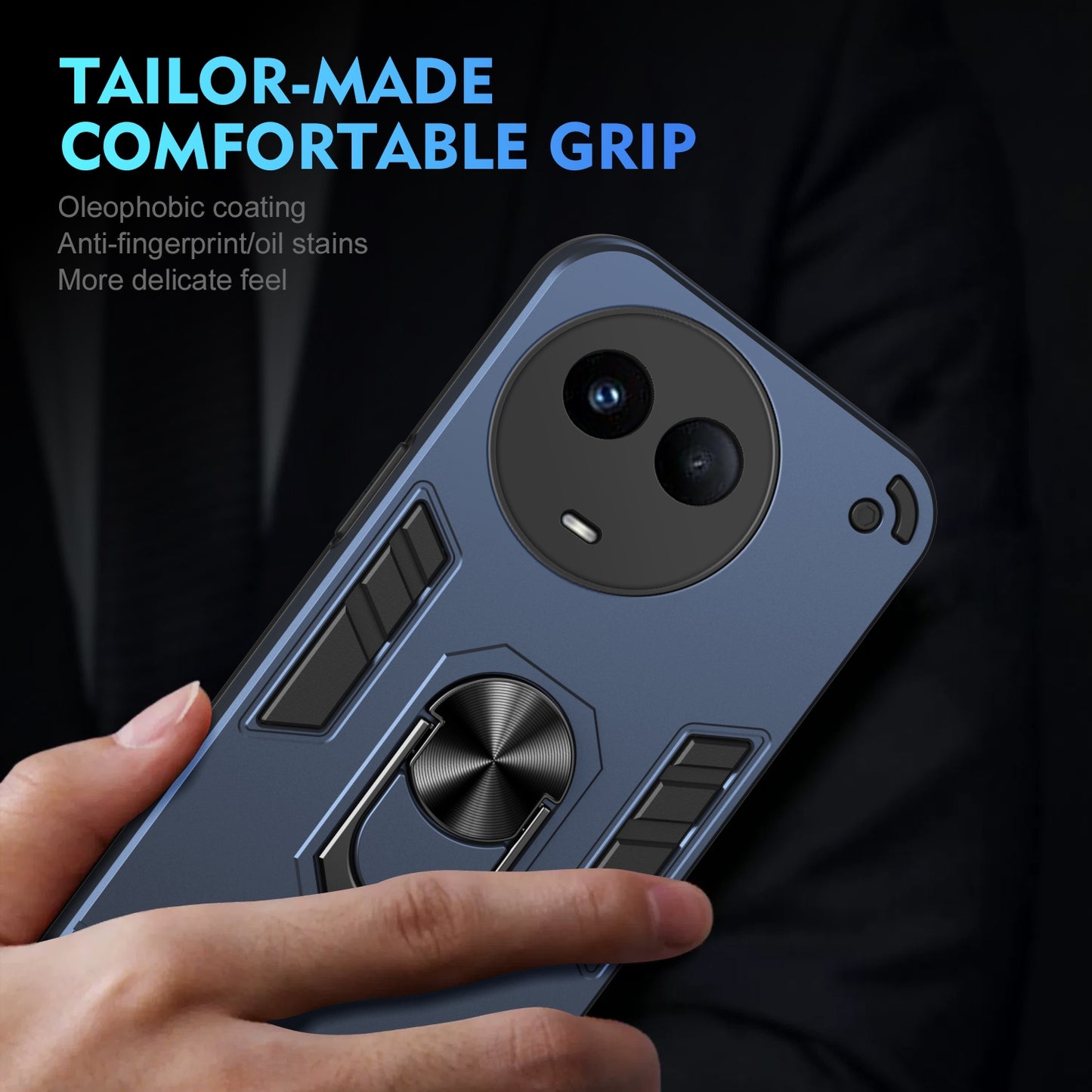 Shockproof Realme 11 5G Phone Case with 360° Rotatable Metal Ring Holder, Magnetic Car Mount Stand, Ultra-Thin PC & Silicone Protection Cover