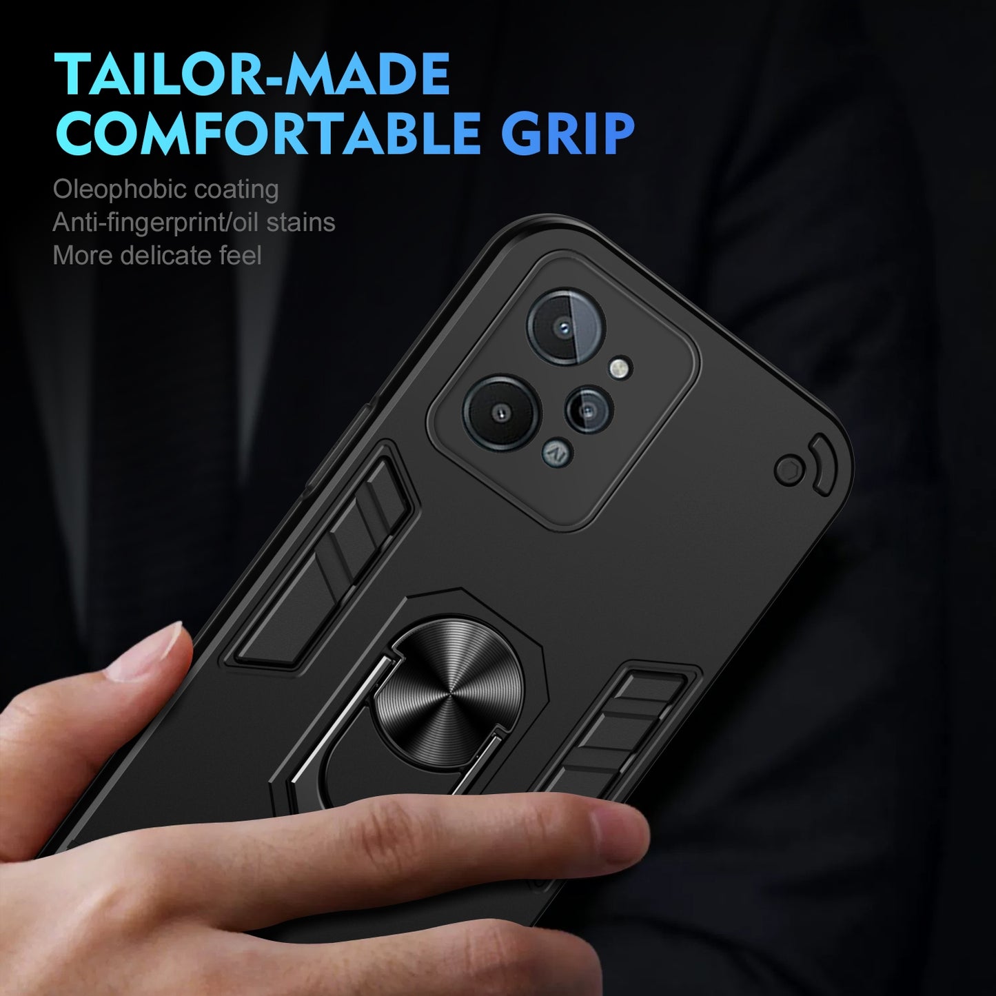 Shockproof Realme C31 Phone Case with 360° Rotatable Metal Ring Holder, Magnetic Car Mount Stand, Ultra-Thin PC & Silicone Protection Cover