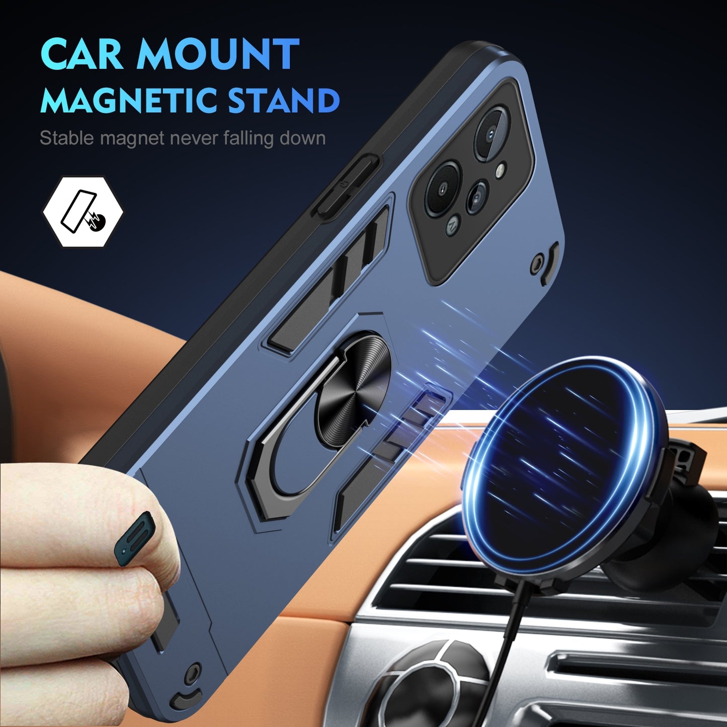 Shockproof Realme C31 Phone Case with 360° Rotatable Metal Ring Holder, Magnetic Car Mount Stand, Ultra-Thin PC & Silicone Protection Cover