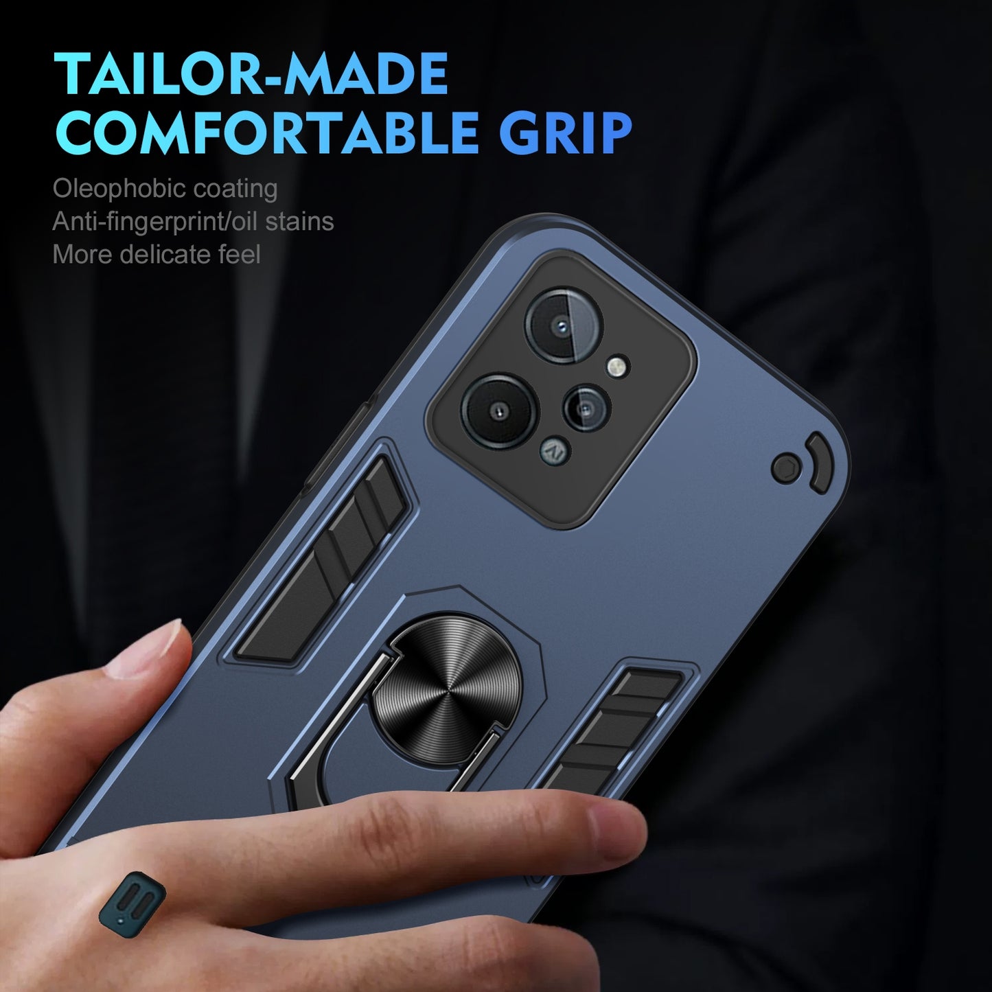 Shockproof Realme C31 Phone Case with 360° Rotatable Metal Ring Holder, Magnetic Car Mount Stand, Ultra-Thin PC & Silicone Protection Cover