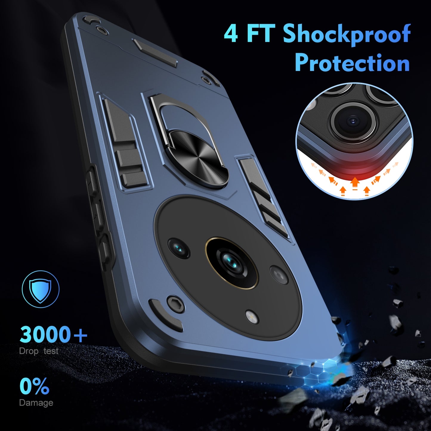 Shockproof Realme Nazro 60 Pro Phone Case with 360° Rotatable Metal Ring Holder, Magnetic Car Mount Stand, Ultra-Thin PC & Silicone Protection Cover