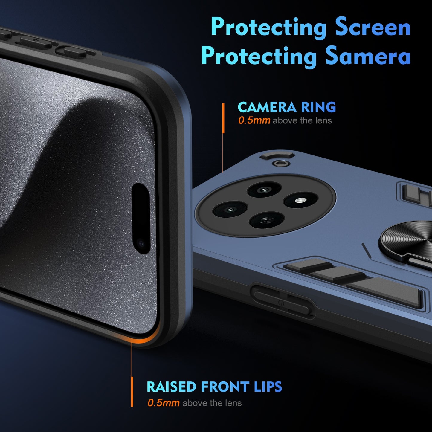 Shockproof Realme 12X Phone Case with 360° Rotatable Metal Ring Holder, Magnetic Car Mount Stand, Ultra-Thin PC & Silicone Protection Cover