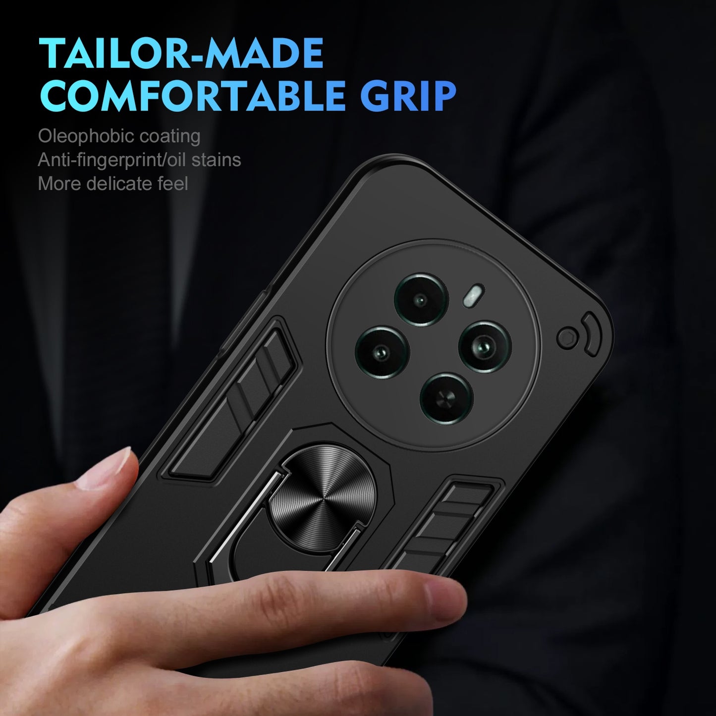 Shockproof Realme Narzo 70 Pro Phone Case with 360° Rotatable Metal Ring Holder, Magnetic Car Mount Stand, Ultra-Thin PC & Silicone Protection Cover