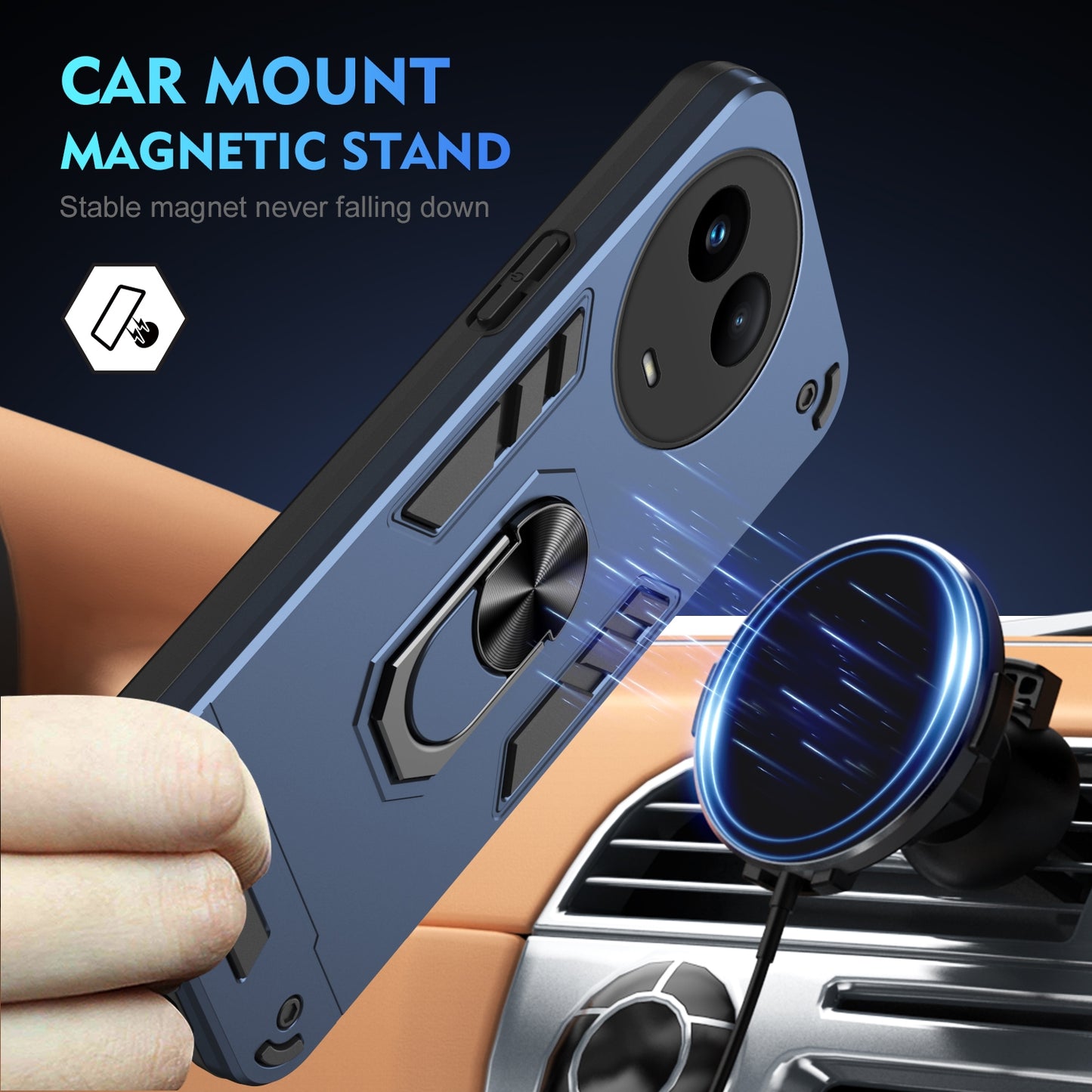 Shockproof Realme V50 Phone Case with 360° Rotatable Metal Ring Holder, Magnetic Car Mount Stand, Ultra-Thin PC & Silicone Protection Cover