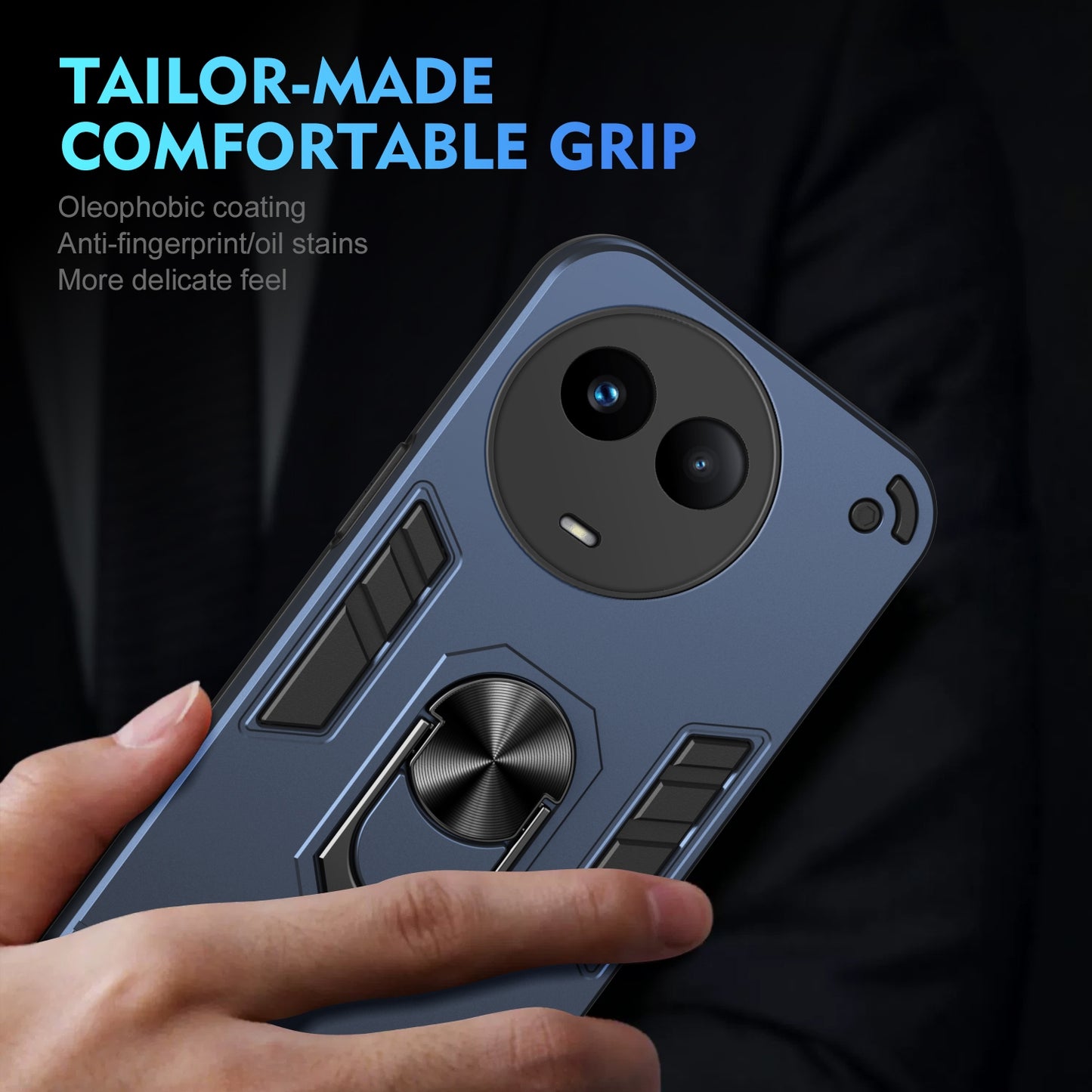 Shockproof Realme V50 Phone Case with 360° Rotatable Metal Ring Holder, Magnetic Car Mount Stand, Ultra-Thin PC & Silicone Protection Cover