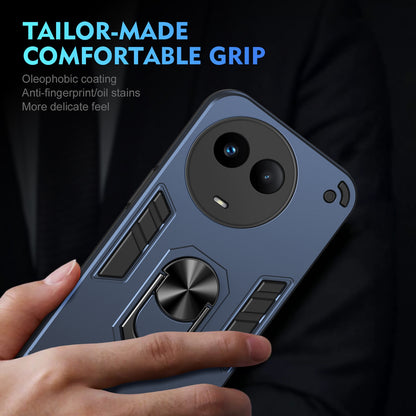 Shockproof Realme V50 Phone Case with 360° Rotatable Metal Ring Holder, Magnetic Car Mount Stand, Ultra-Thin PC & Silicone Protection Cover