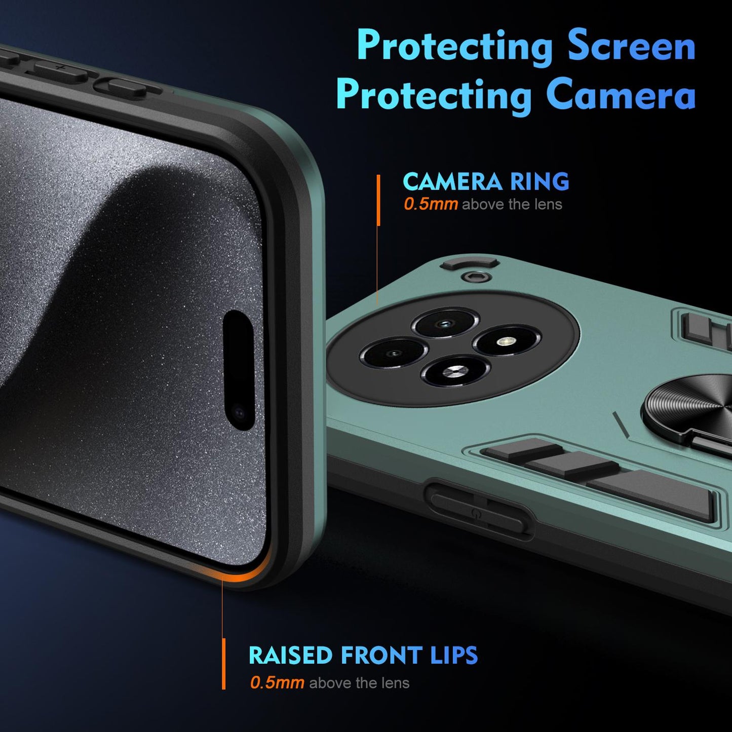 Shockproof Realme 13 5G Phone Case with 360° Rotatable Metal Ring Holder, Magnetic Car Mount Stand, Ultra-Thin PC & Silicone Protection Cover