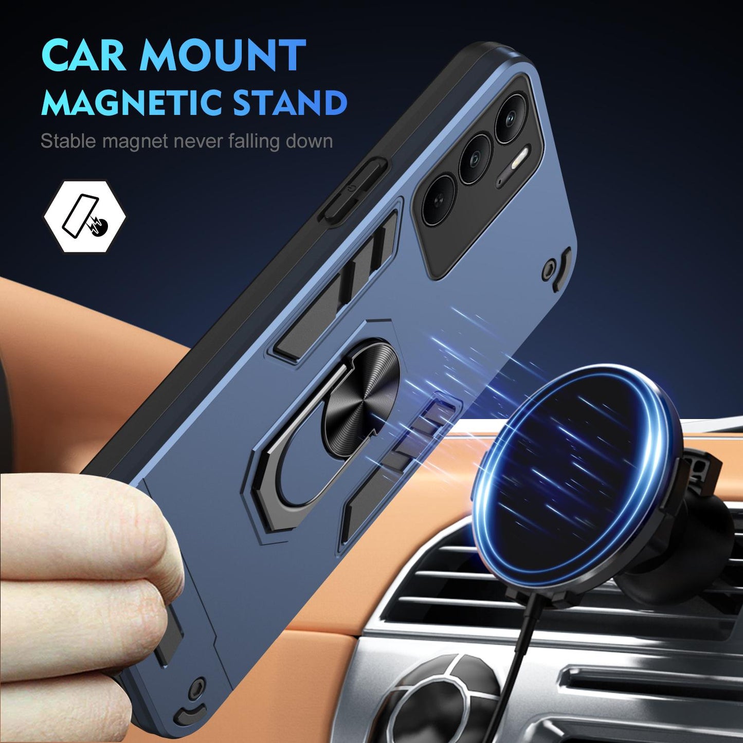 Shockproof Realme C75 Phone Case with 360° Rotatable Metal Ring Holder, Magnetic Car Mount Stand, Ultra-Thin PC & Silicone Protection Cover