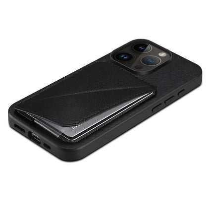 iPhone 15 Pro Max Calf Texture Leather Case with Dual Card Slots and Stand Function