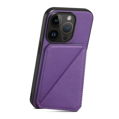 iPhone 15 Pro Max Calf Texture Leather Case with Dual Card Slots and Stand Function