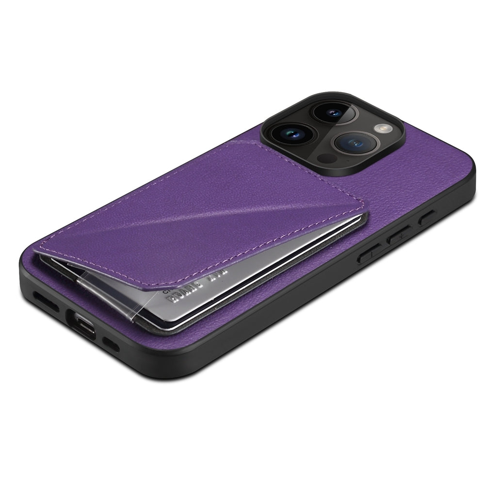 iPhone 15 Pro Max Calf Texture Leather Case with Dual Card Slots and Stand Function