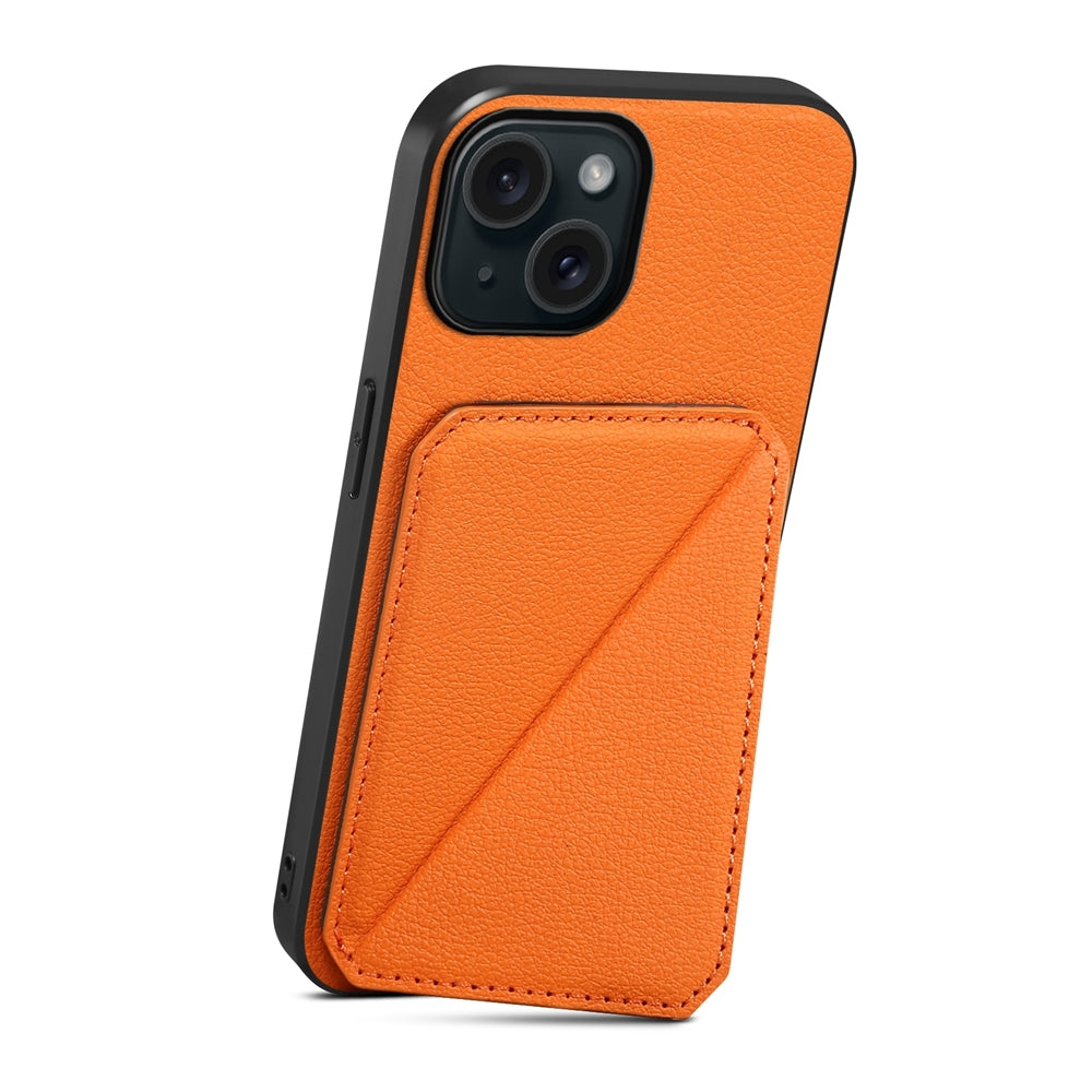 iPhone 15 Calf Texture Leather Case with Dual Card Slots and Stand Function