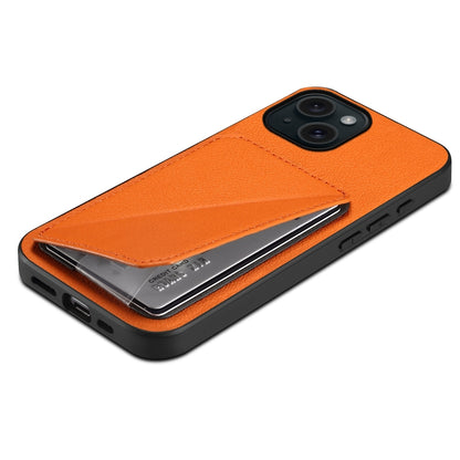 iPhone 15 Calf Texture Leather Case with Dual Card Slots and Stand Function