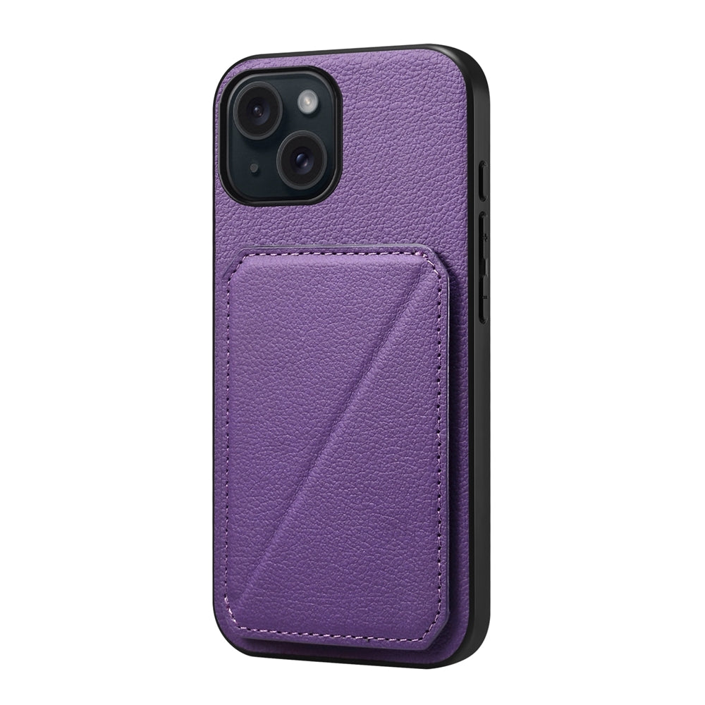 iPhone 15 Calf Texture Leather Case with Dual Card Slots and Stand Function