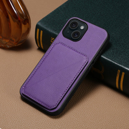 iPhone 15 Calf Texture Leather Case with Dual Card Slots and Stand Function