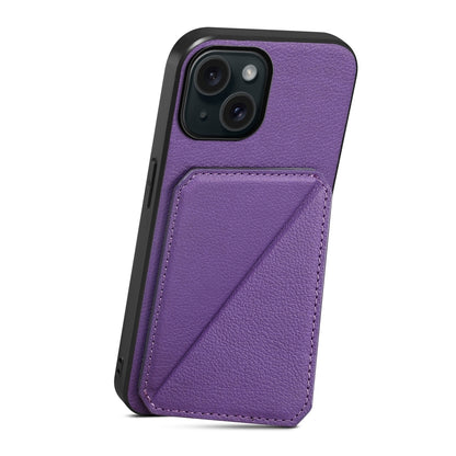 iPhone 15 Calf Texture Leather Case with Dual Card Slots and Stand Function