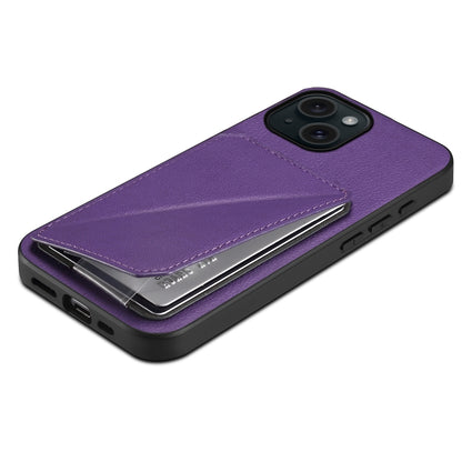 iPhone 15 Calf Texture Leather Case with Dual Card Slots and Stand Function