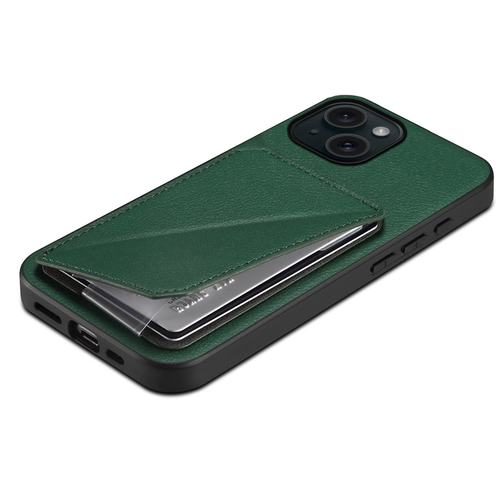 iPhone 15 Calf Texture Leather Case with Dual Card Slots and Stand Function