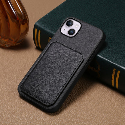 iPhone 14 Plus Calf Texture Leather Case with Dual Card Slots and Stand Function