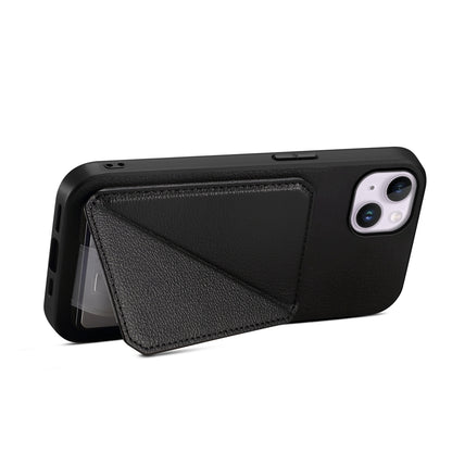 iPhone 14 Plus Calf Texture Leather Case with Dual Card Slots and Stand Function