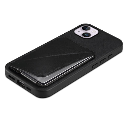 iPhone 14 Plus Calf Texture Leather Case with Dual Card Slots and Stand Function