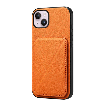 iPhone 14 Plus Calf Texture Leather Case with Dual Card Slots and Stand Function