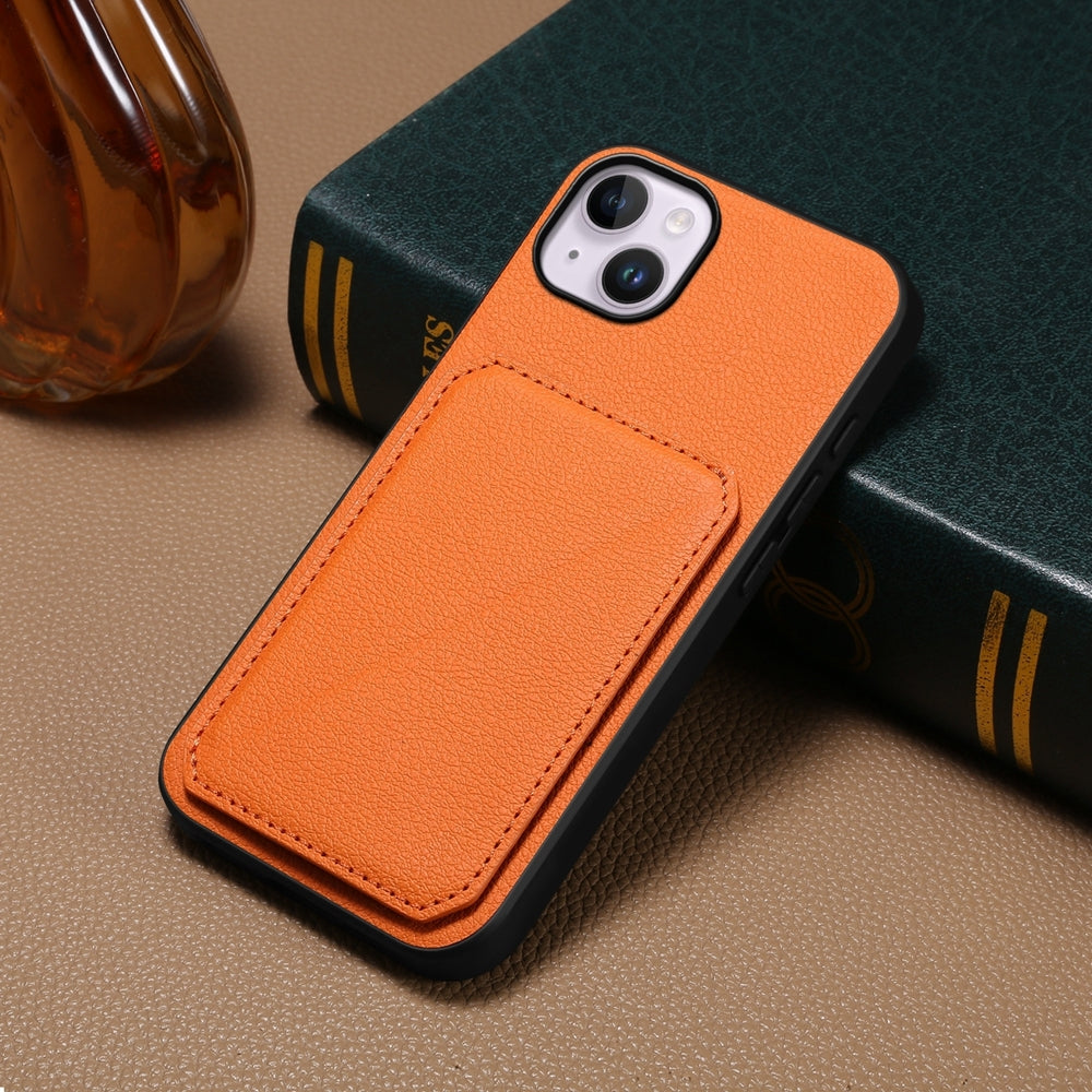 iPhone 14 Plus Calf Texture Leather Case with Dual Card Slots and Stand Function