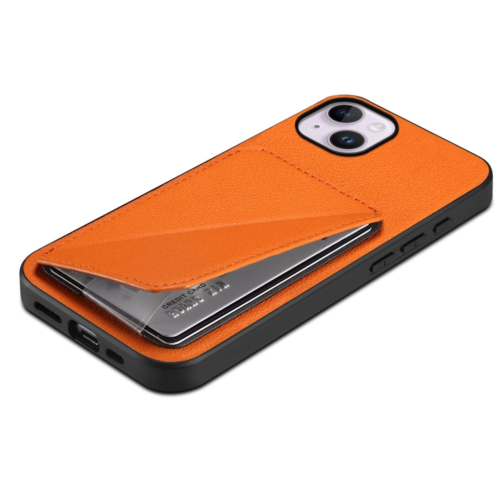 iPhone 14 Plus Calf Texture Leather Case with Dual Card Slots and Stand Function