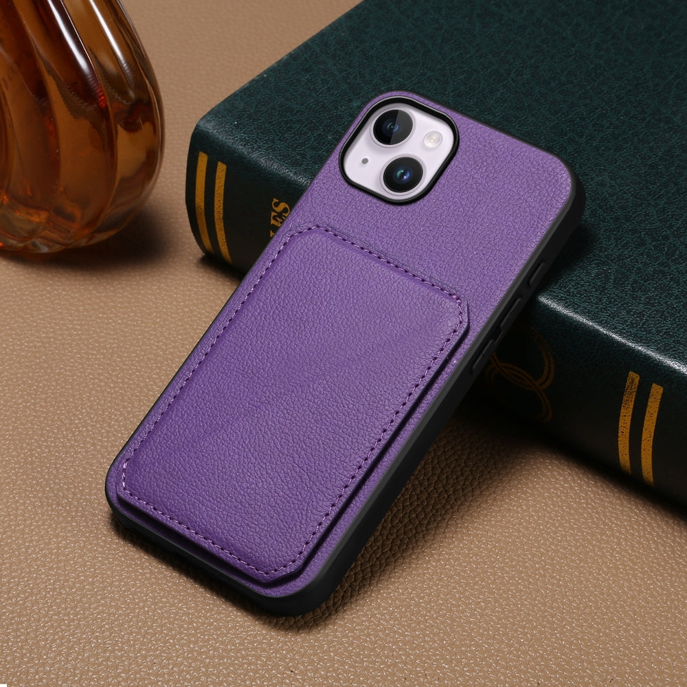 iPhone 14 Plus Calf Texture Leather Case with Dual Card Slots and Stand Function