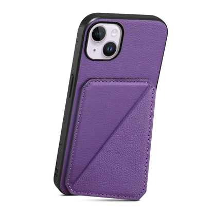 iPhone 14 Plus Calf Texture Leather Case with Dual Card Slots and Stand Function