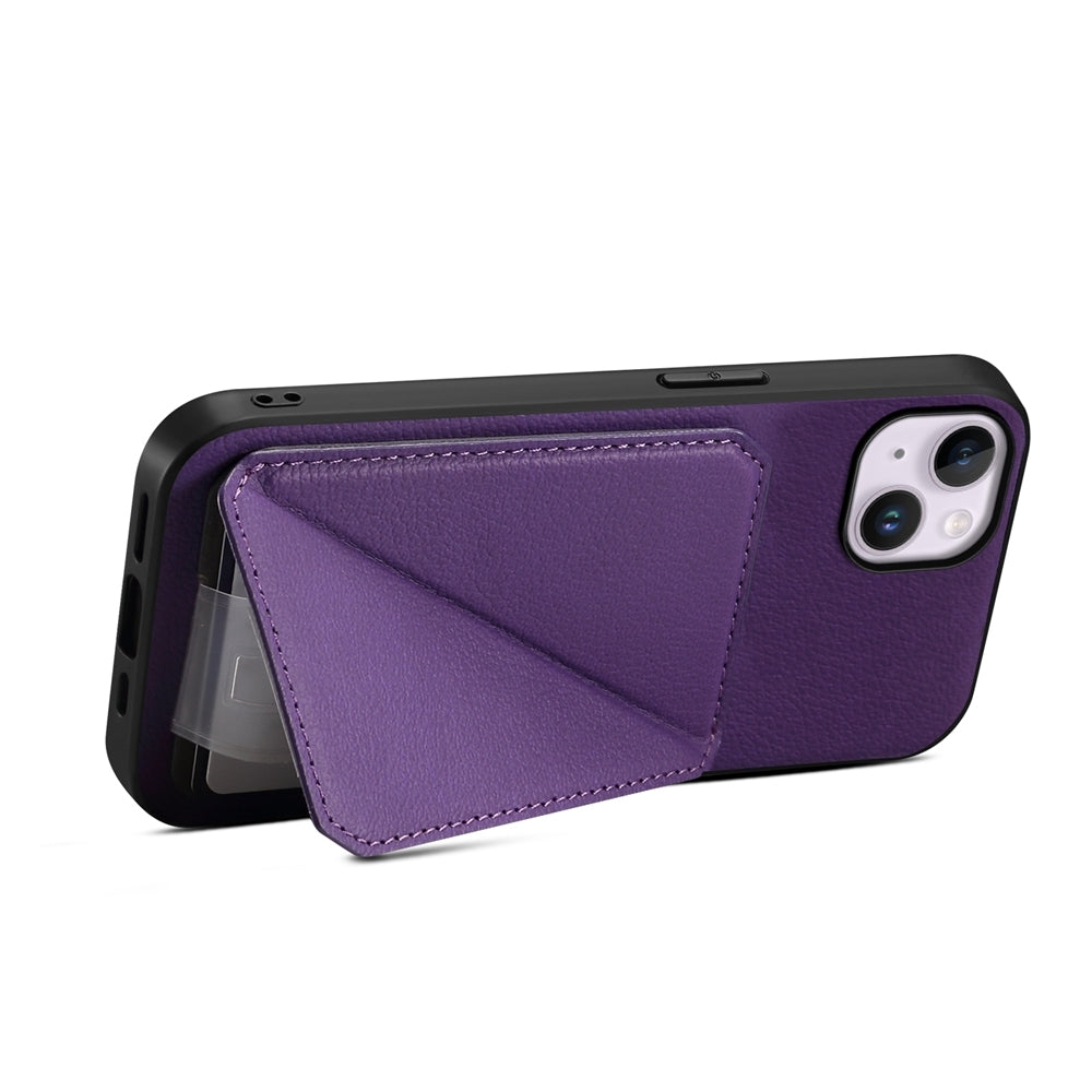 iPhone 14 Plus Calf Texture Leather Case with Dual Card Slots and Stand Function