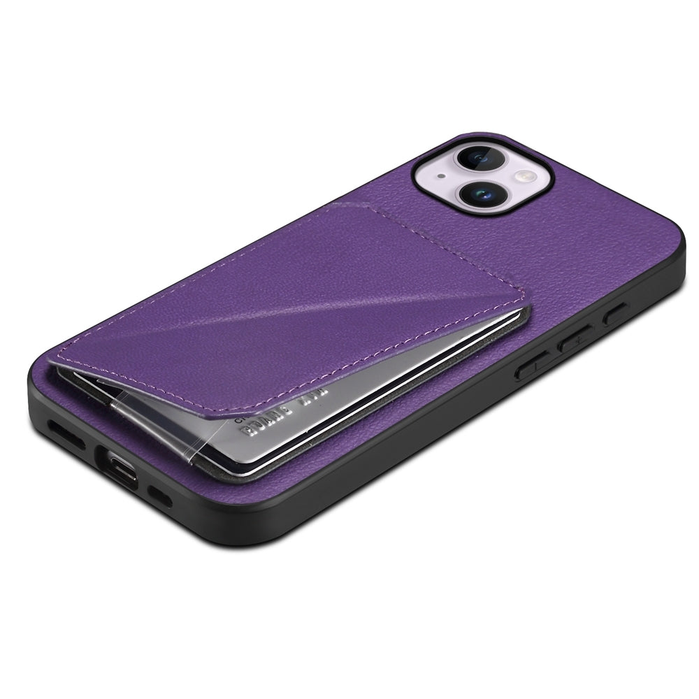 iPhone 14 Plus Calf Texture Leather Case with Dual Card Slots and Stand Function