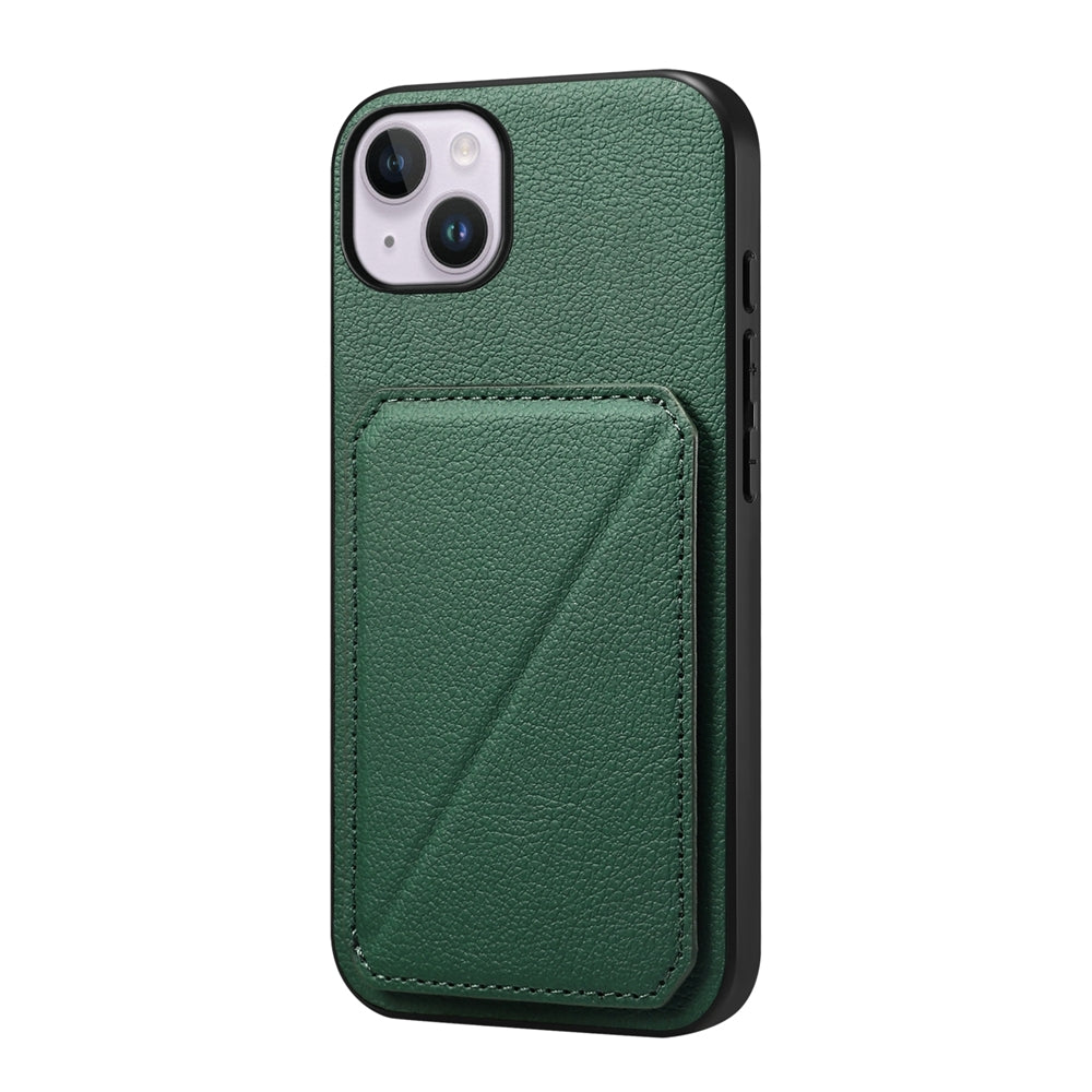 iPhone 14 Plus Calf Texture Leather Case with Dual Card Slots and Stand Function