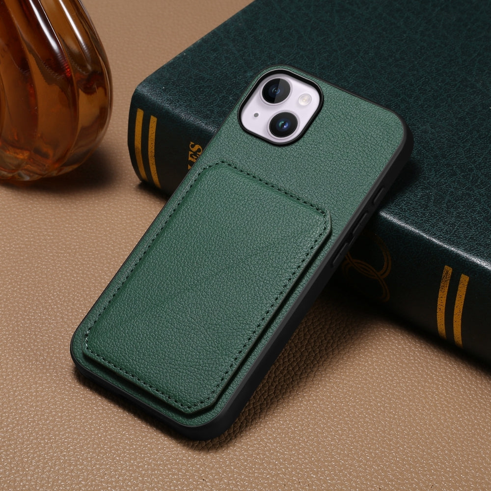 iPhone 14 Plus Calf Texture Leather Case with Dual Card Slots and Stand Function