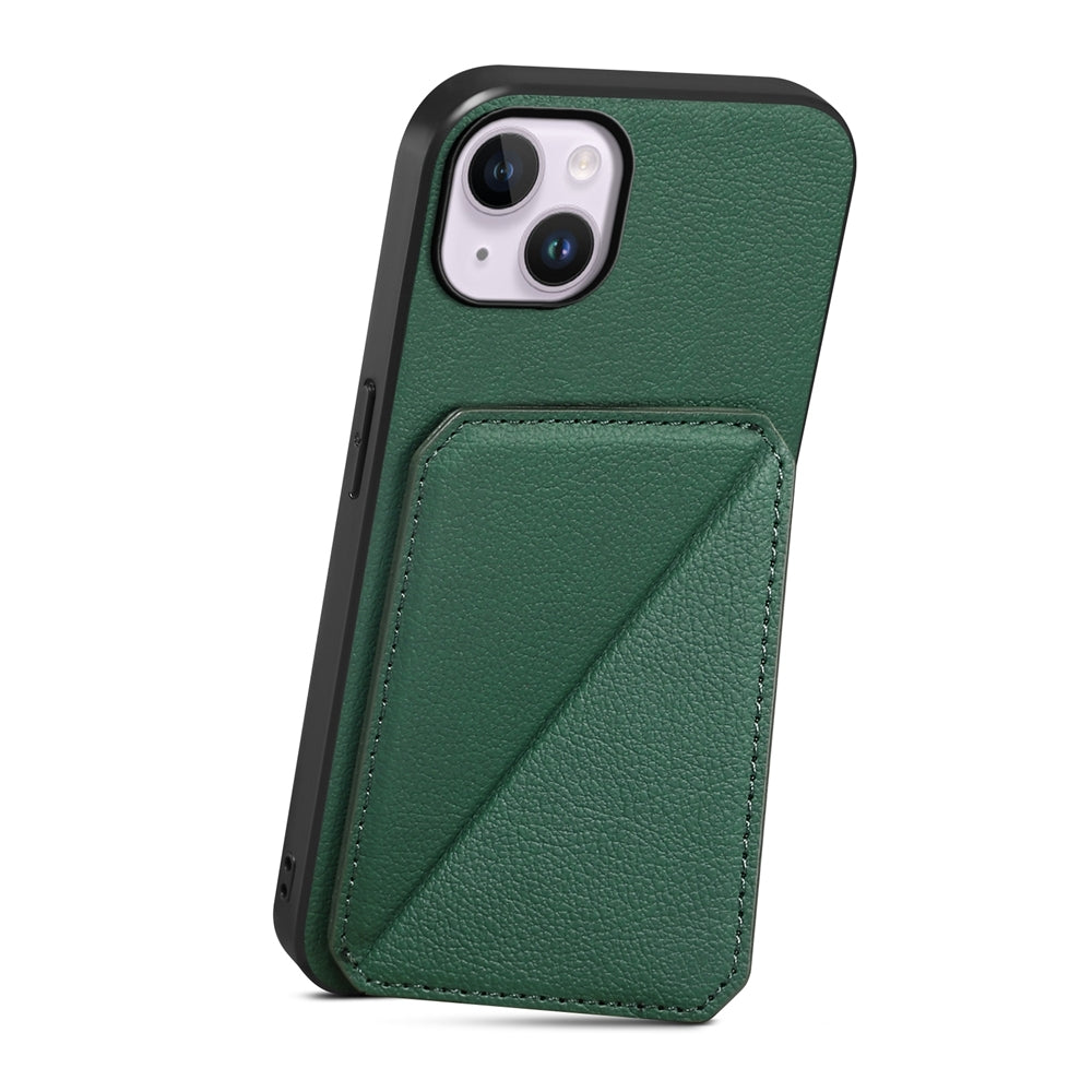 iPhone 14 Plus Calf Texture Leather Case with Dual Card Slots and Stand Function