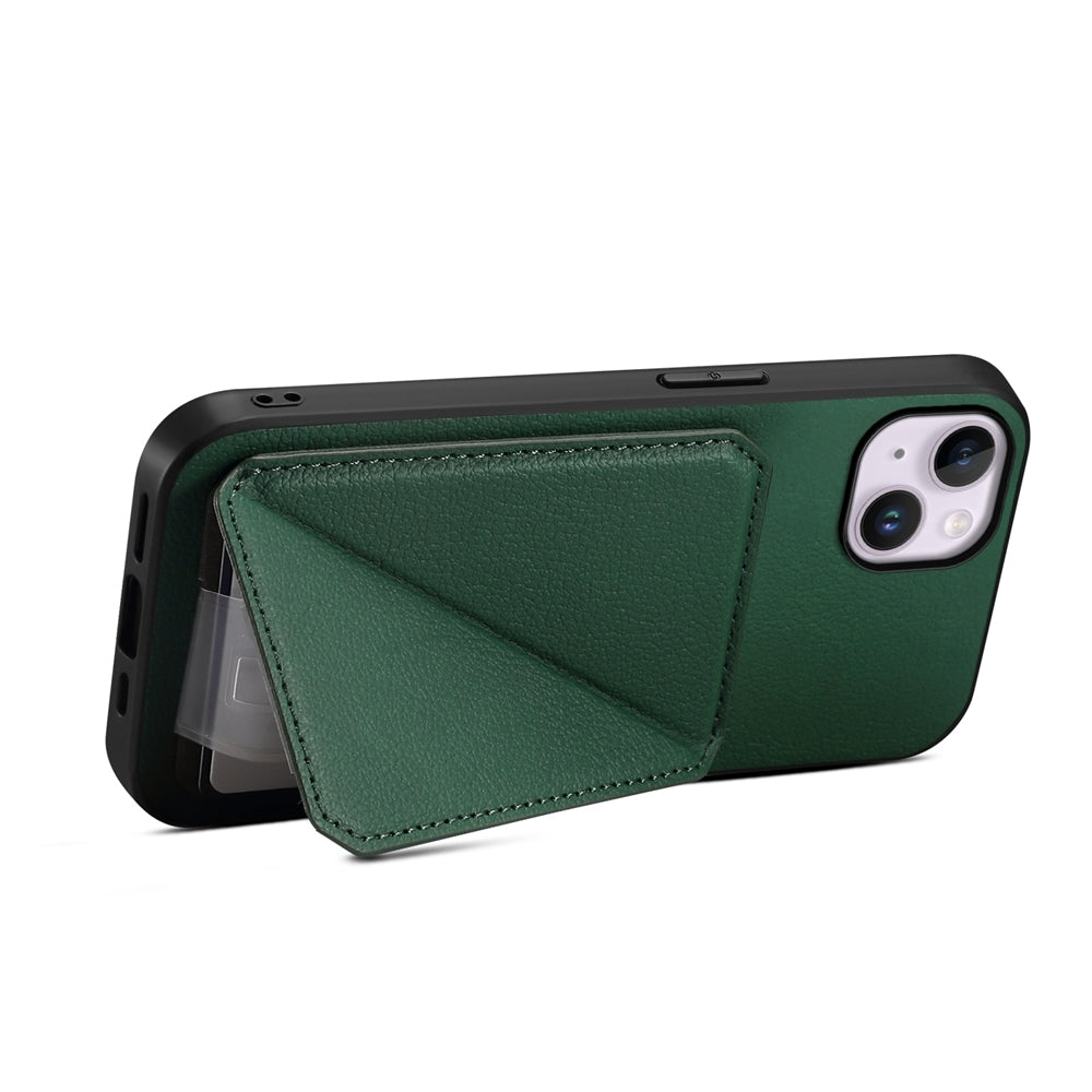 iPhone 14 Plus Calf Texture Leather Case with Dual Card Slots and Stand Function