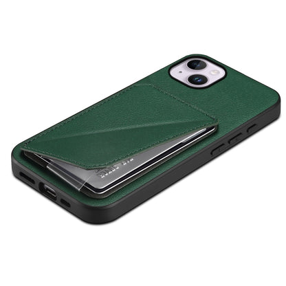 iPhone 14 Plus Calf Texture Leather Case with Dual Card Slots and Stand Function