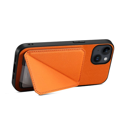 iPhone 14 Calf Texture Leather Case with Dual Card Slots and Stand Function