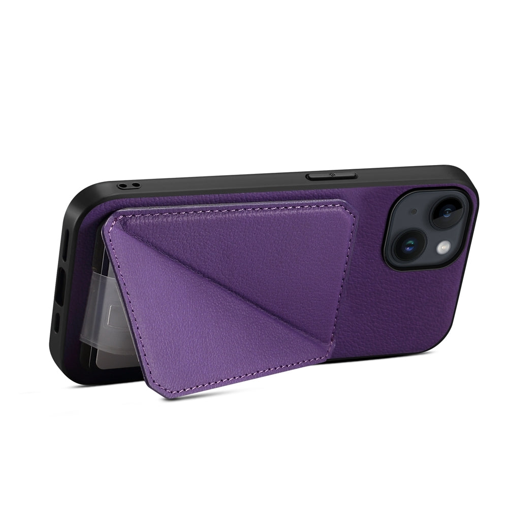 iPhone 14 Calf Texture Leather Case with Dual Card Slots and Stand Function