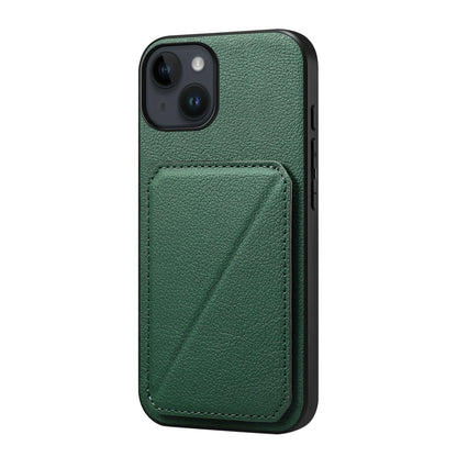 iPhone 14 Calf Texture Leather Case with Dual Card Slots and Stand Function