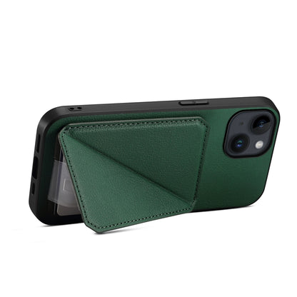 iPhone 14 Calf Texture Leather Case with Dual Card Slots and Stand Function