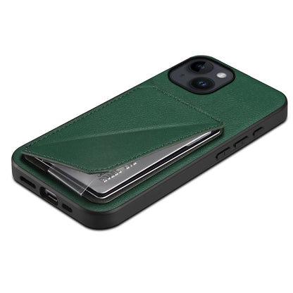 iPhone 14 Calf Texture Leather Case with Dual Card Slots and Stand Function