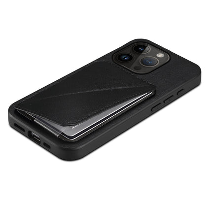 iPhone 14 Pro Calf Texture Leather Case with Dual Card Slots and Stand Function