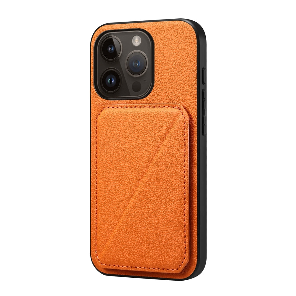 iPhone 14 Pro Calf Texture Leather Case with Dual Card Slots and Stand Function