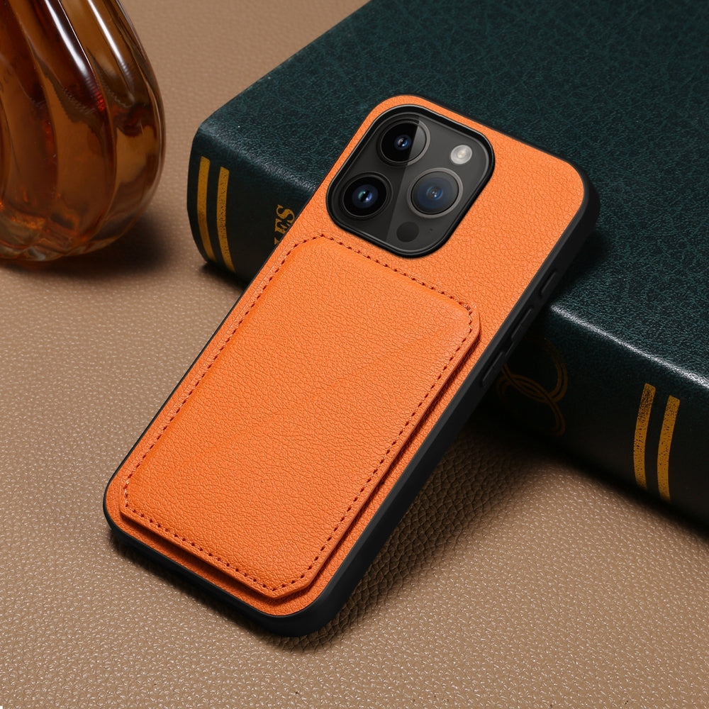 iPhone 14 Pro Calf Texture Leather Case with Dual Card Slots and Stand Function